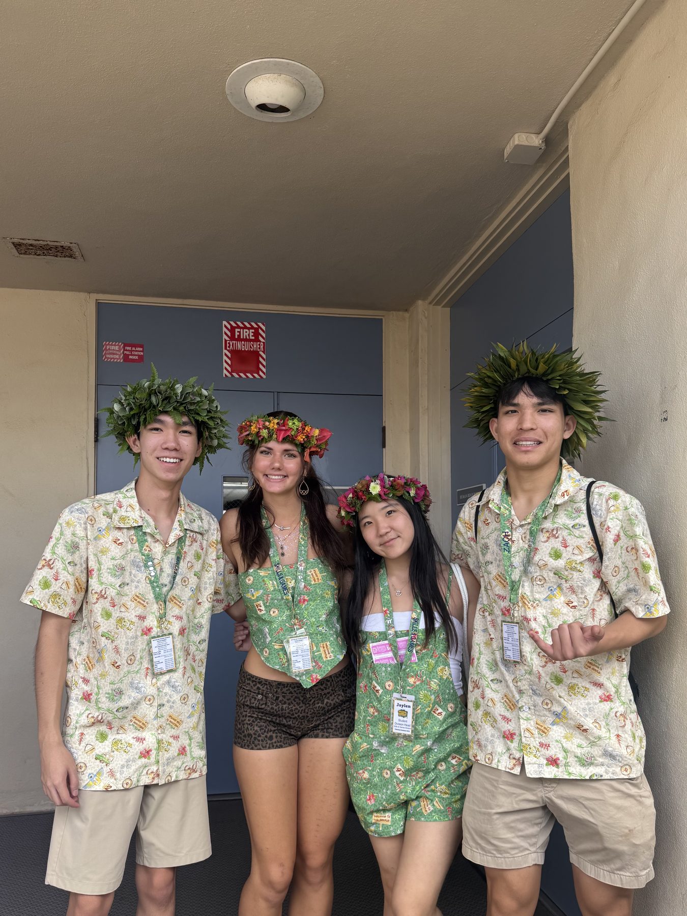 Punahou Carnival division leadership team in lei poʻo