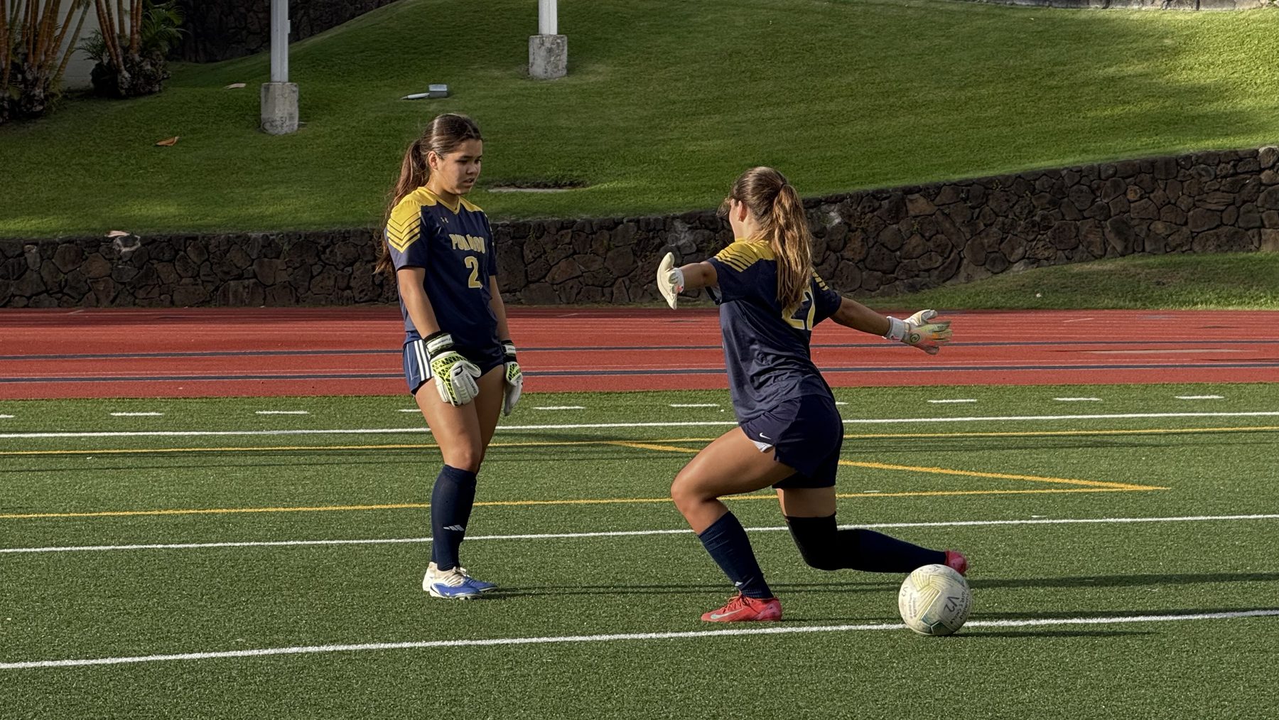 Stella in Punahou soccer goalkeeper training