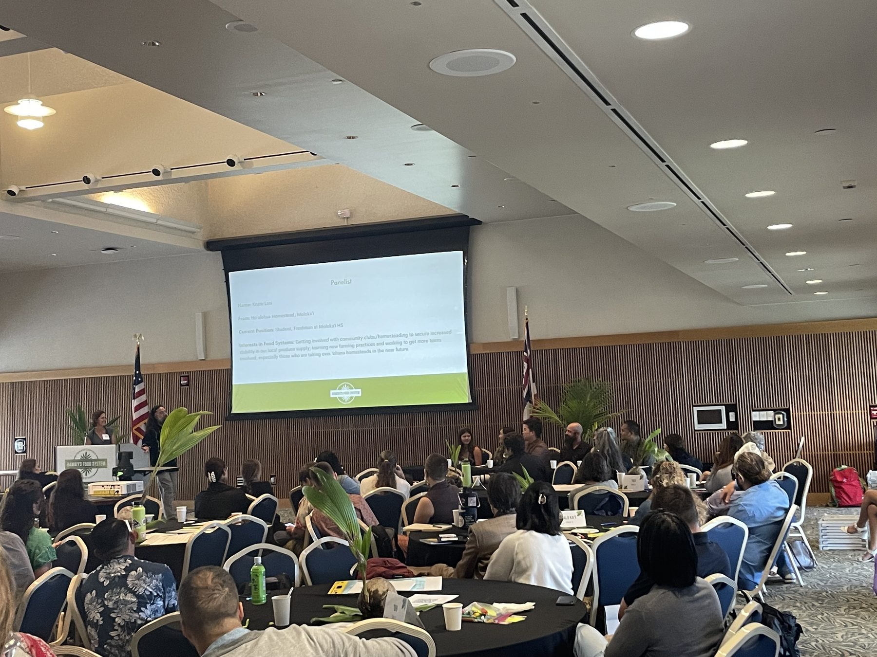 Hawaiʻi Food System Summit panel in a conference hall