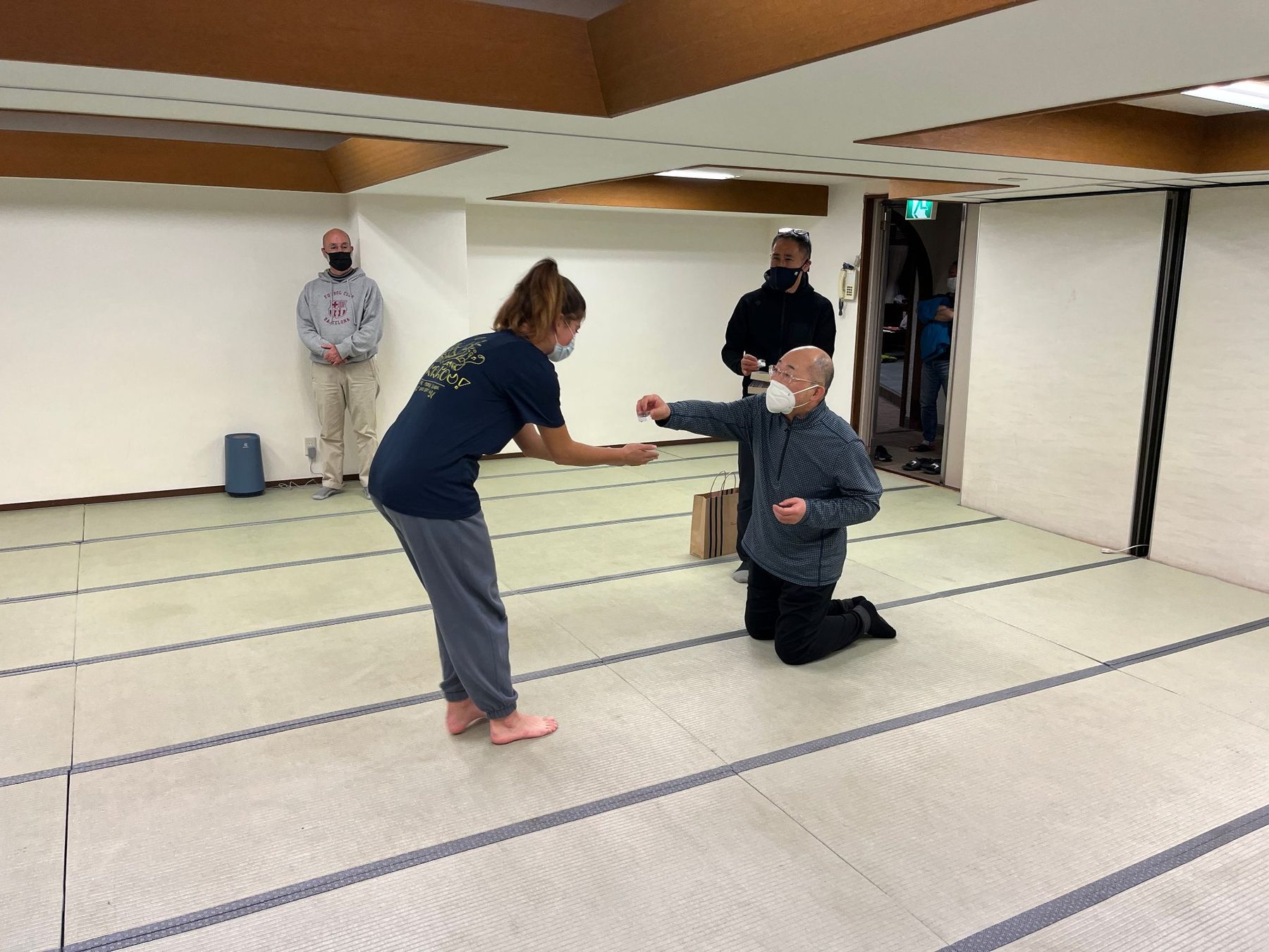 Receiving a gift in a tatami room in Japan