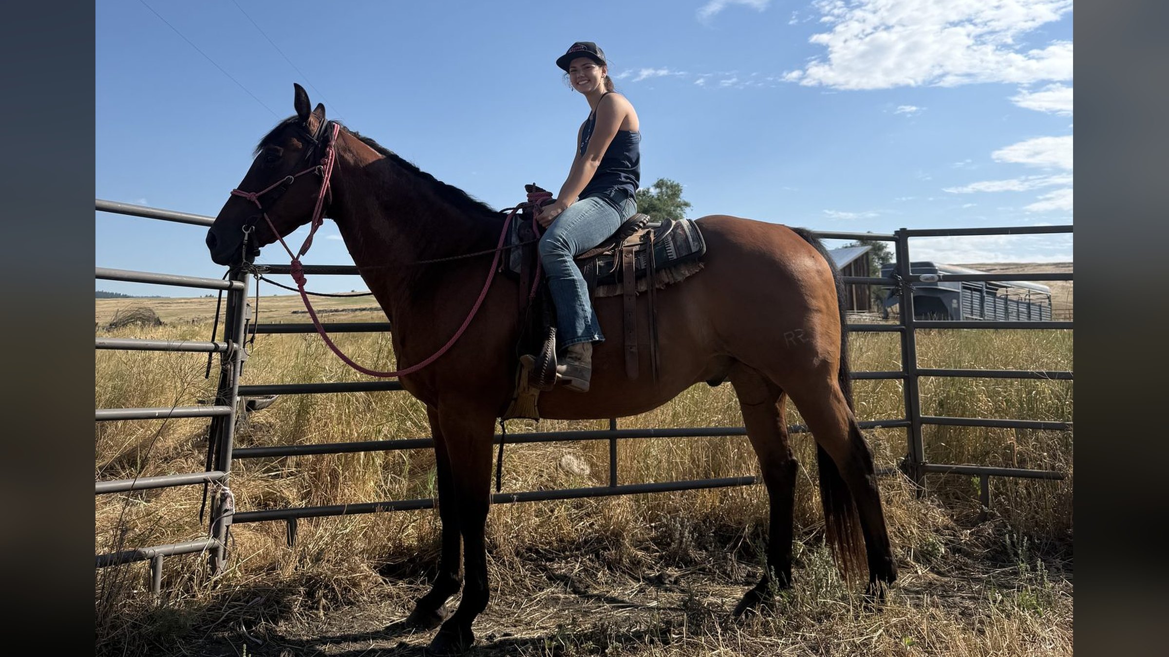 Stella on horseback at Carman Ranch in Wallowa County, Oregon